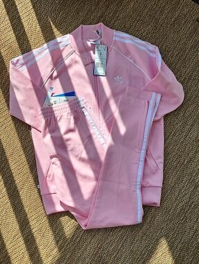 adidas Pink 3-Stripe Track Jacket and Joggers Set